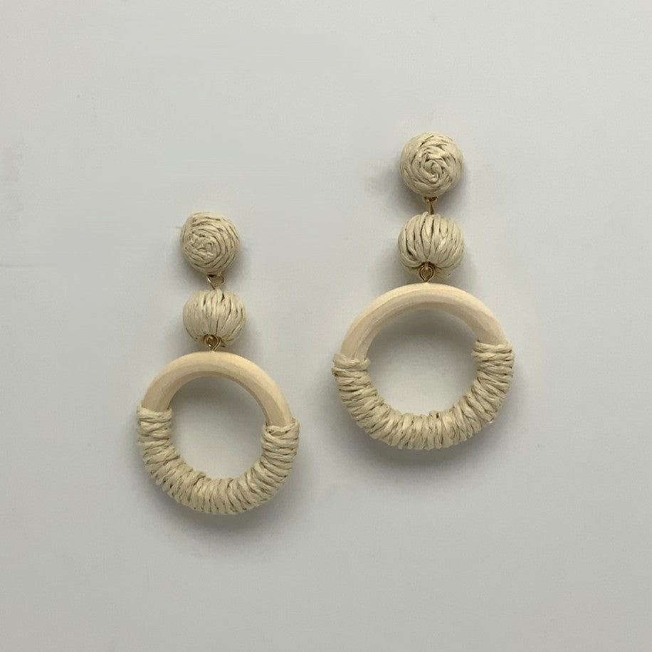 Twine Wrapped Wooden Circle Earrings