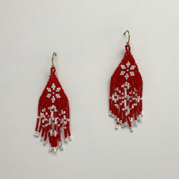 Flat Bead Snowflake Tassel Earrings