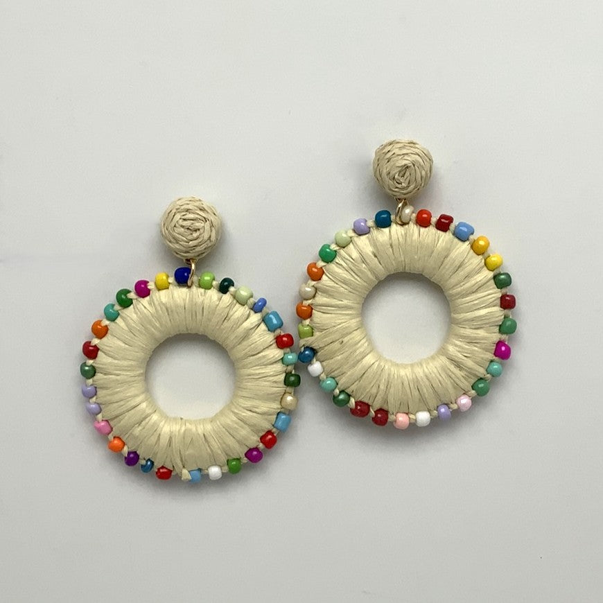 Paper Twined Circle Beaded Drop Earrings