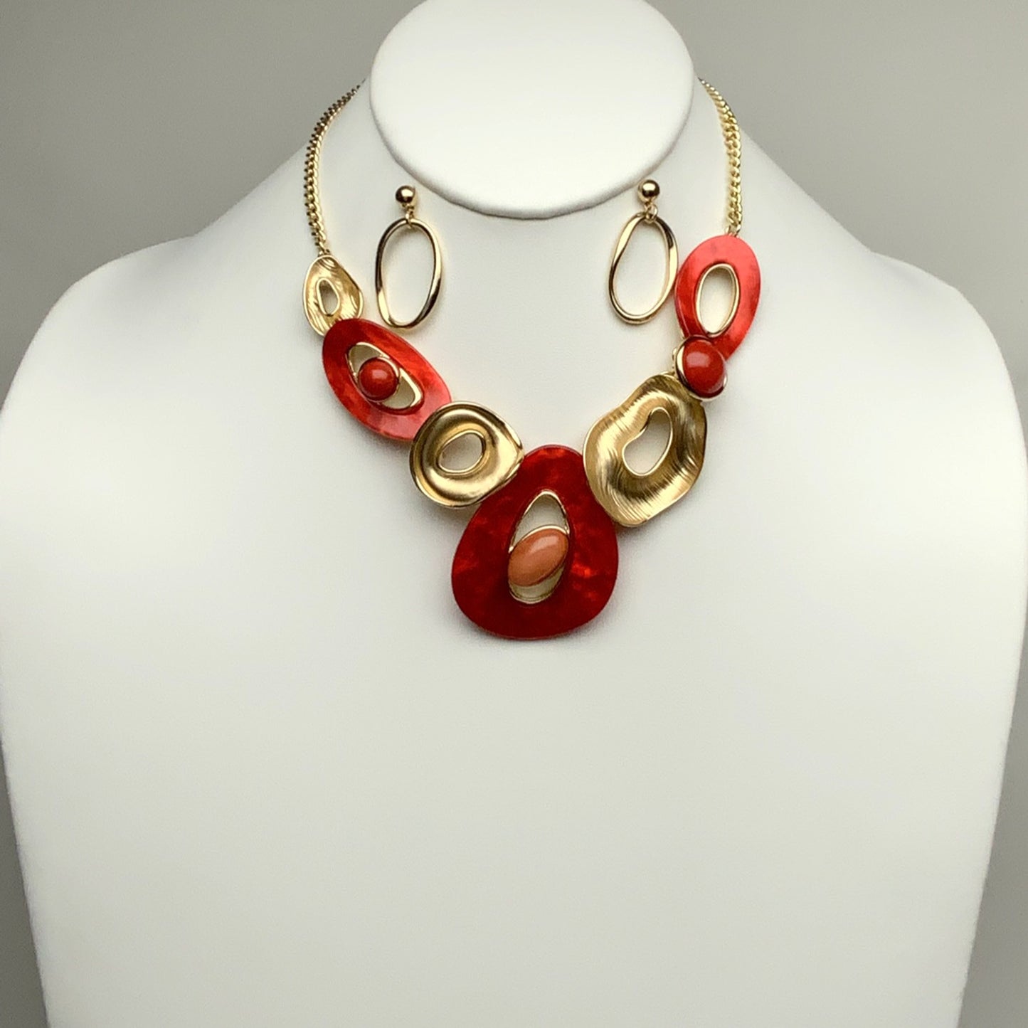 Short Enamel/Lucite and Metal Bib Style Necklace Set