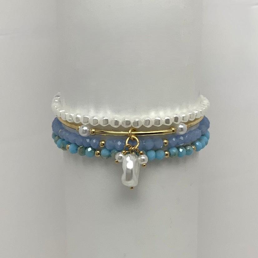 Beaded Set Pearlescent Crystal Bracelets