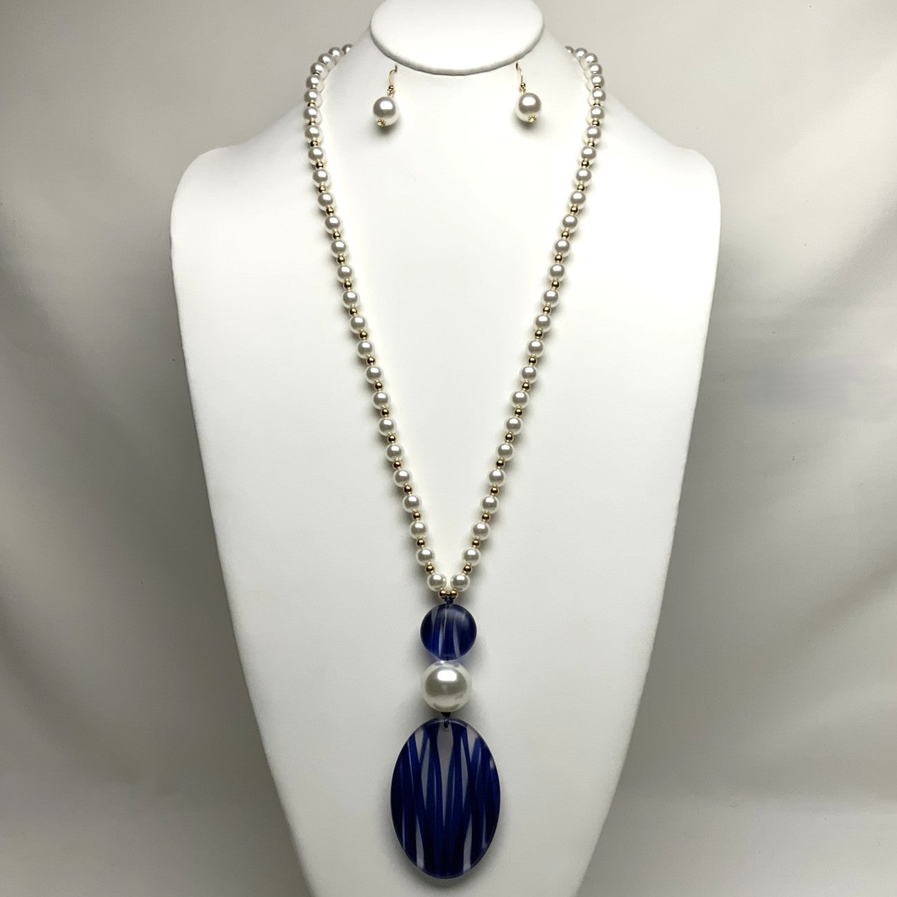 Long stripe lucite Pearl Drop Necklace