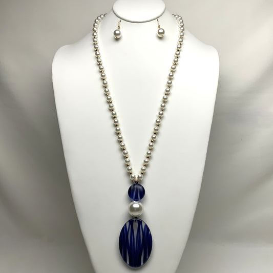 Long stripe lucite Pearl Drop Necklace
