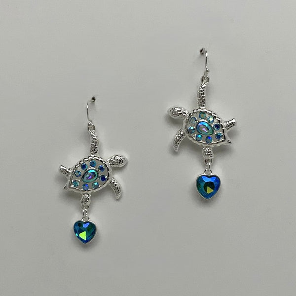 Crystal Rhinestone Turtle Heart Drop Necklace