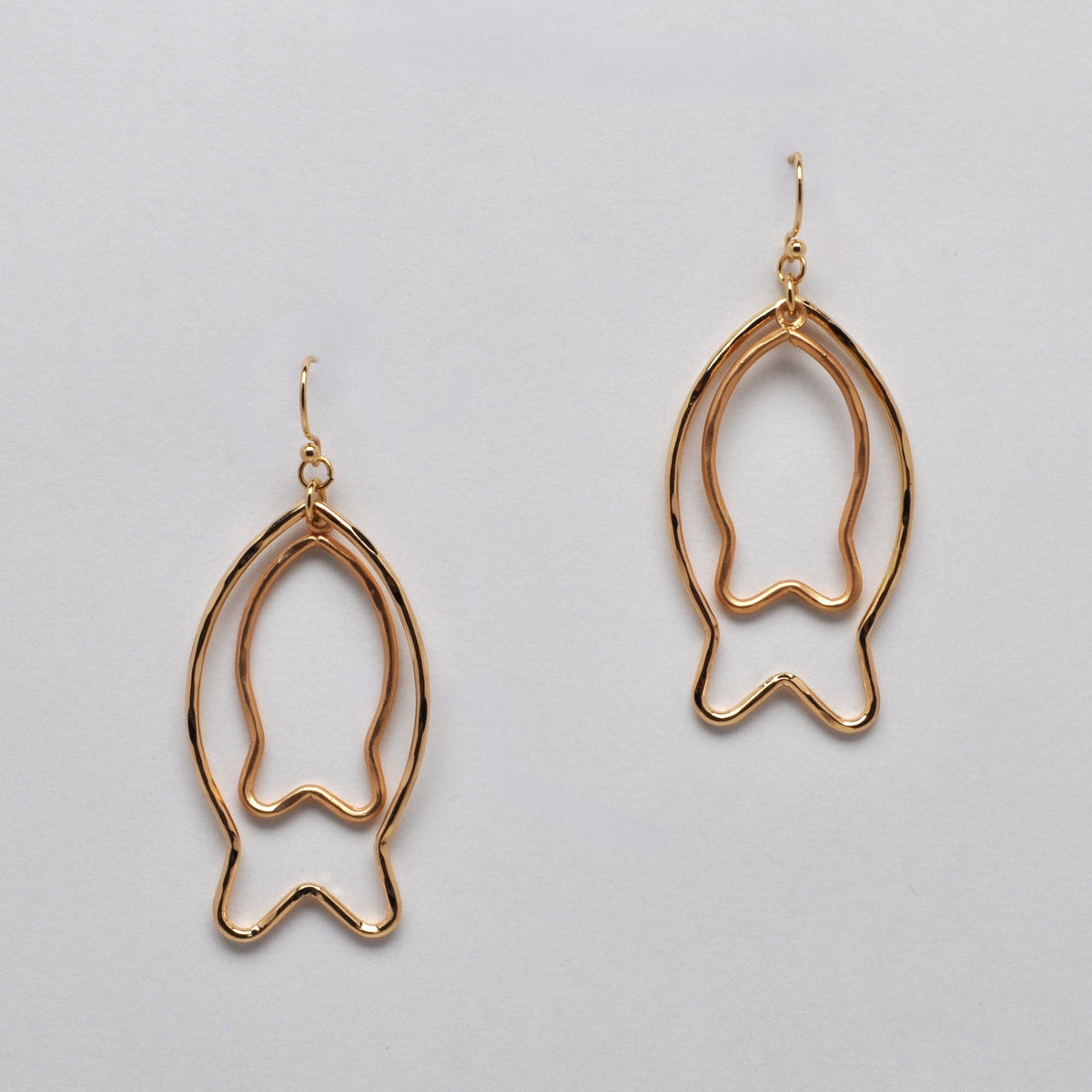 Double-Layer Open-Silhouette Fish Drop Earrings