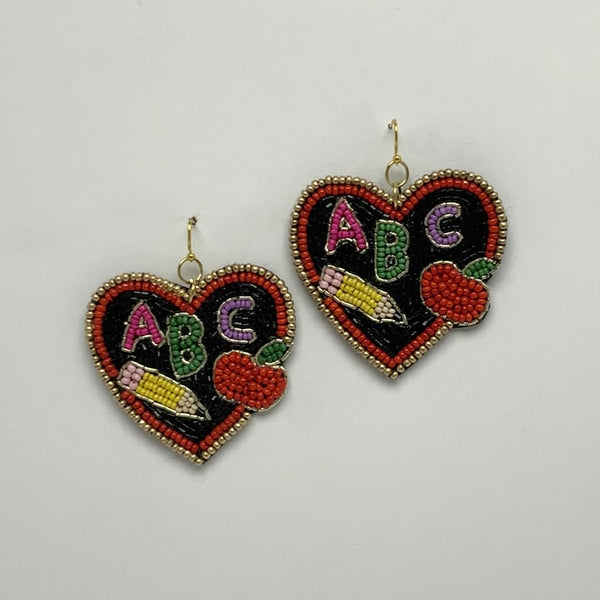 Beaded “ABC” Heart Earrings