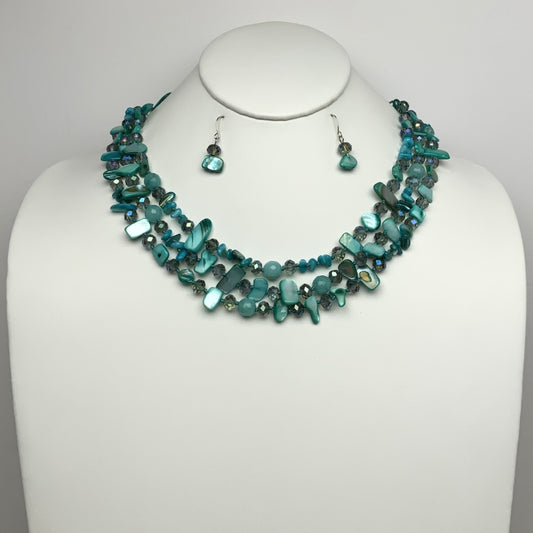 Layered Mix Bead Crystal Lucite Necklace Set