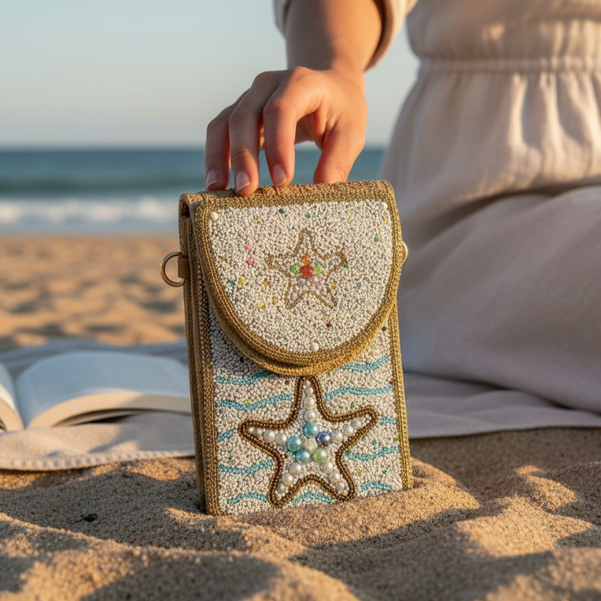 Beaded Starfish  Fold-Over Clutch