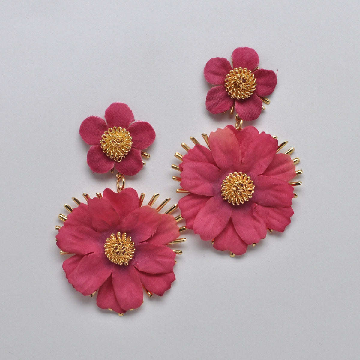 Fabric Metal Flower Earrings