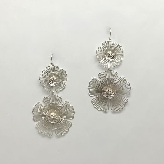 Thin Flower Metal Drop Earrings