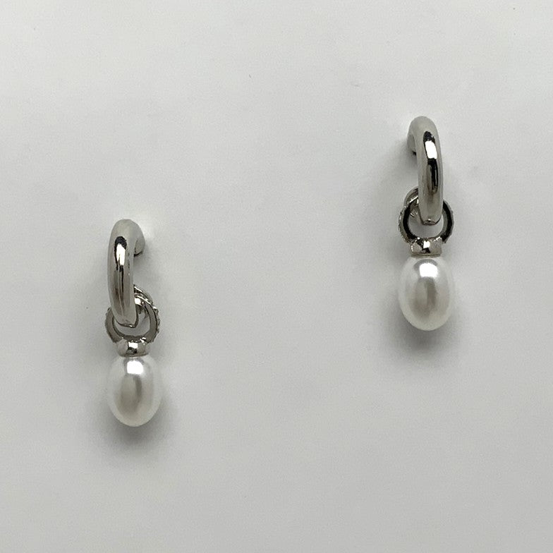Small Half Hoop Dangle Pearl Earrings