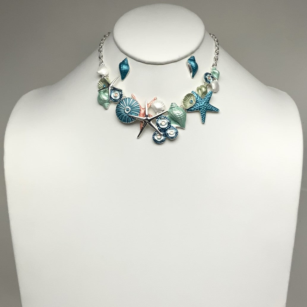 Starfish Conch Seashell Necklace Set