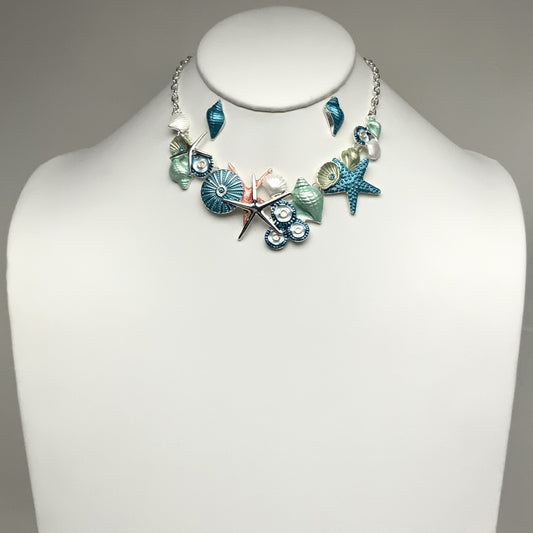 Starfish Conch Seashell Necklace Set