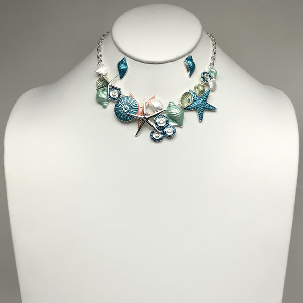 Starfish Conch Seashell Necklace Set