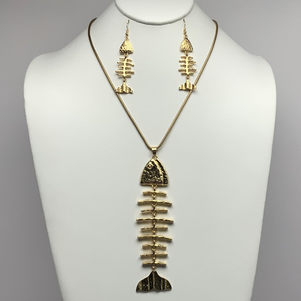 Fish Skeleton Necklace Set