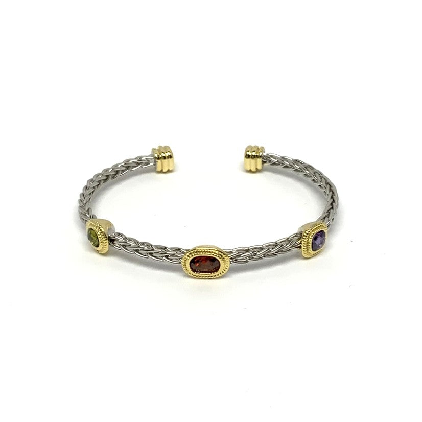Three Stone Braided Cuff Bracelet