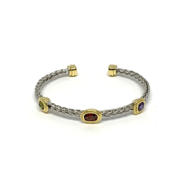 Three Stone Braided Cuff Bracelet