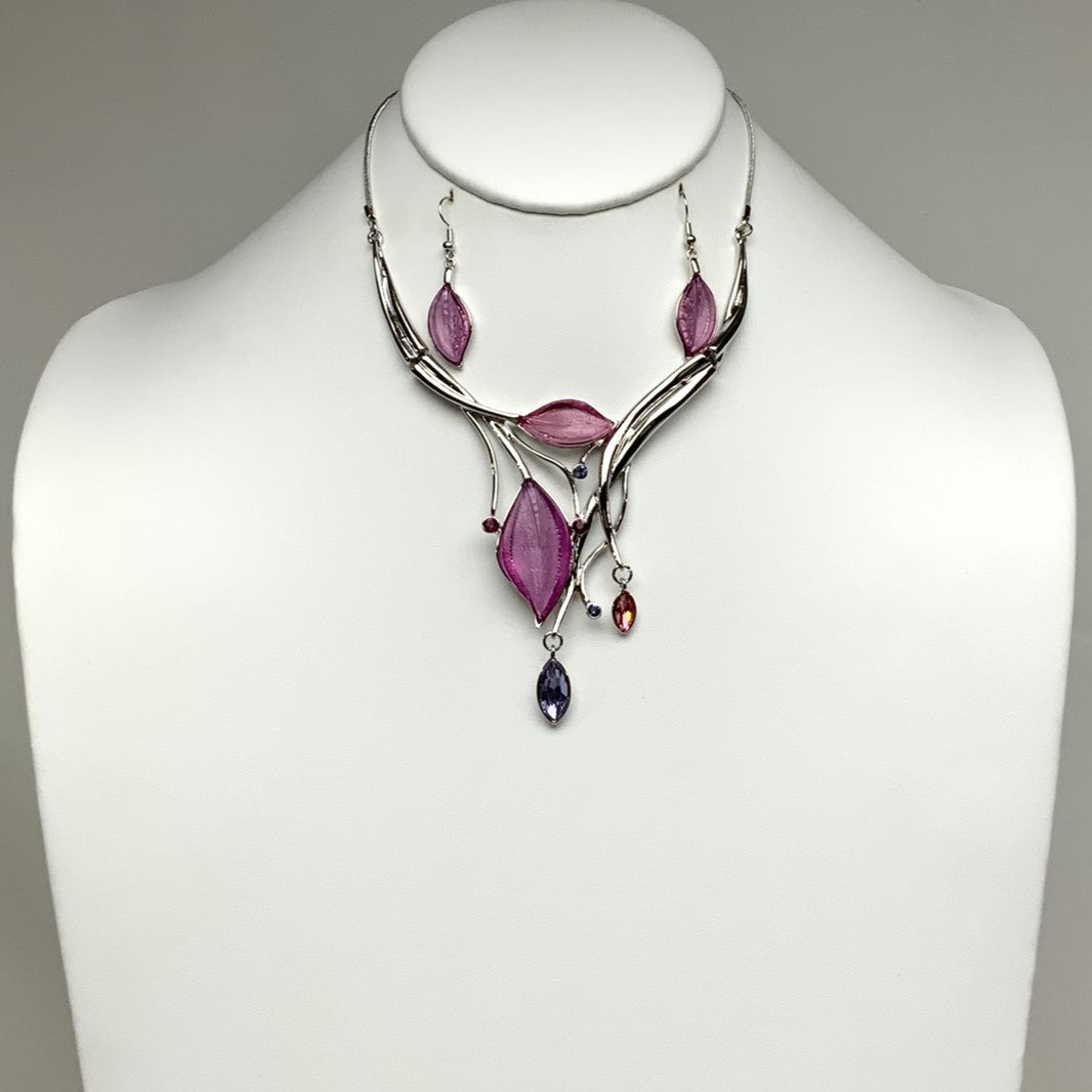 Lucite Crystal Leaf Drop Necklace