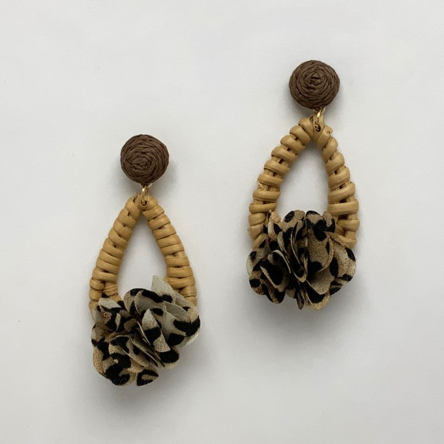 Bamboo Teardrop Fabric Center Earrings