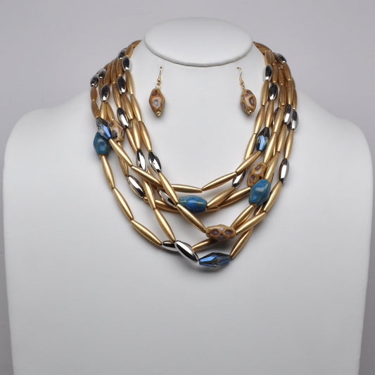Multi Strand Layered Bead Necklace Set