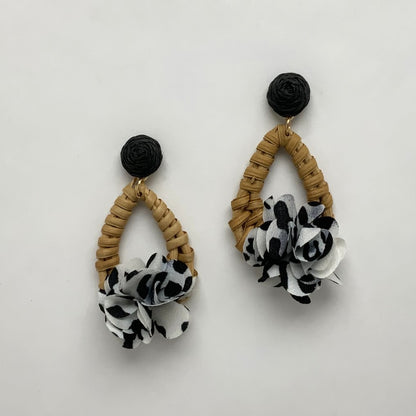 Bamboo Teardrop Fabric Center Earrings