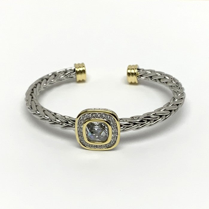 Square Cubic Zirconia Braided Cuff Bracelt