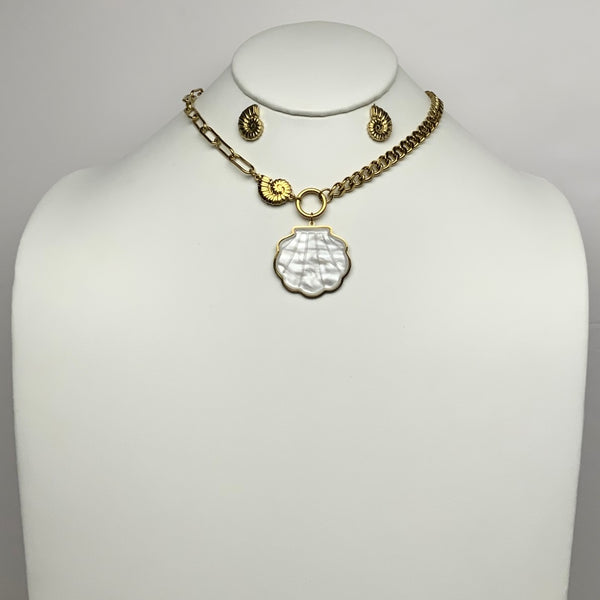 Chain Mix Nautical Sea Shell Pendant Necklace Set
