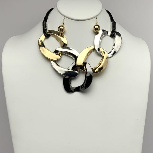 Three-toned Linked Necklace Set