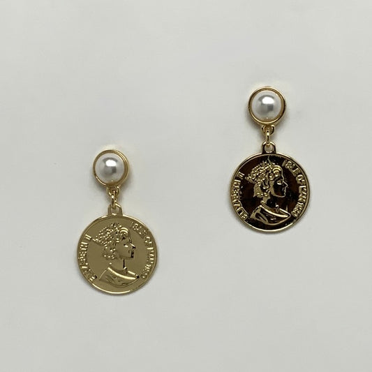 Pearl Stud Coin Drop Earrings