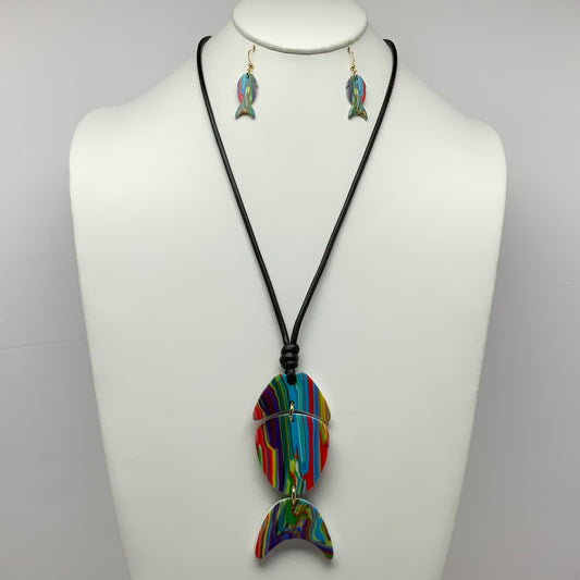 Rainbow Fish Cord Necklace Set