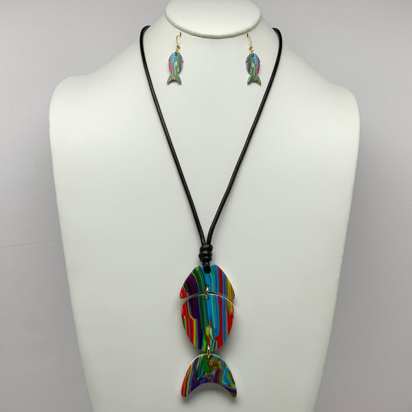 Rainbow Fish Cord Necklace Set