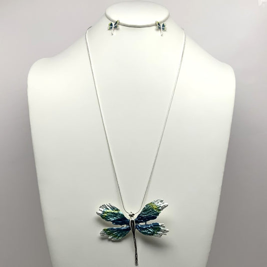 Dragonfly Pendant Necklace Set