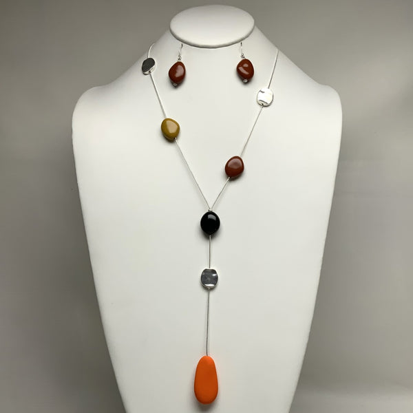 Lucite Stone Shape Snake Chain Necklace Set