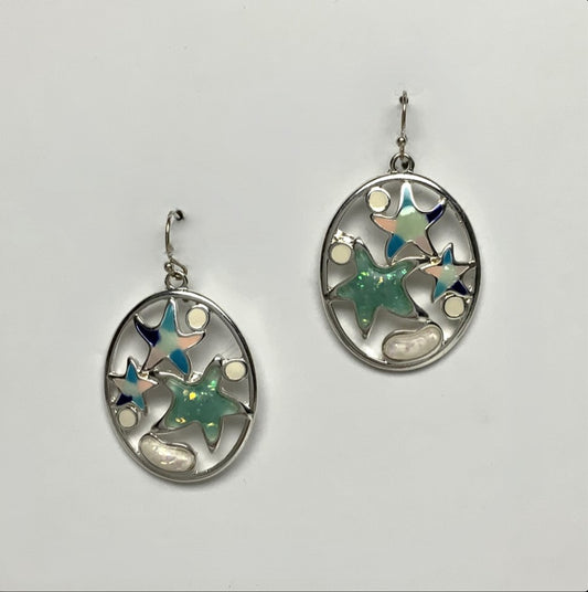 Oval Enamel Starfish Earrings