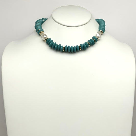 Flat Bead w/ Pearl Accents Necklace