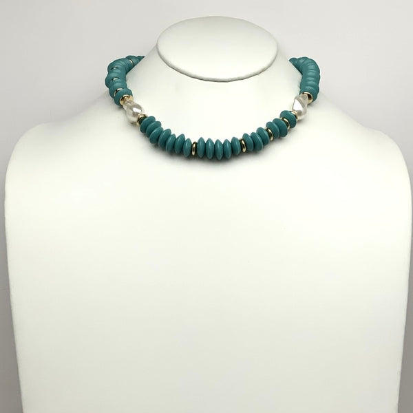 Flat Bead w/ Pearl Accents Necklace