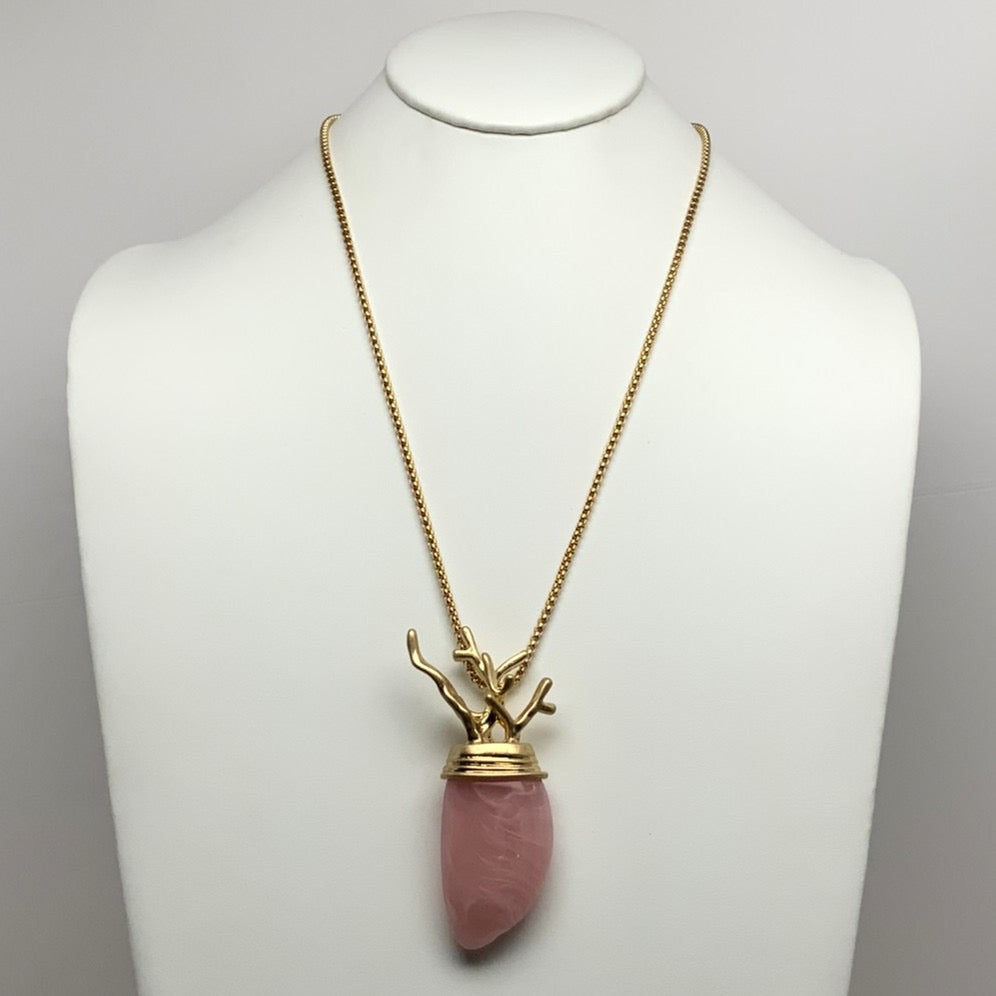 Box Chain Lucite Drop Piece Coral Top Necklace