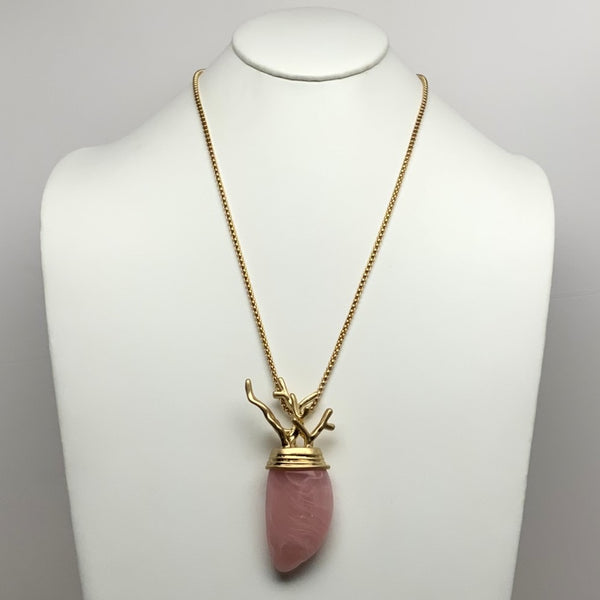 Box Chain Lucite Drop Piece Coral Top Necklace
