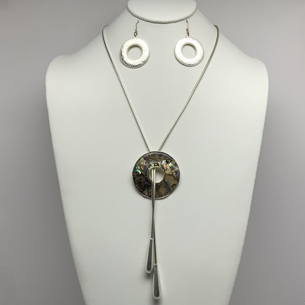 Long Snake Chain with Abalone Shell Circle and Tassel