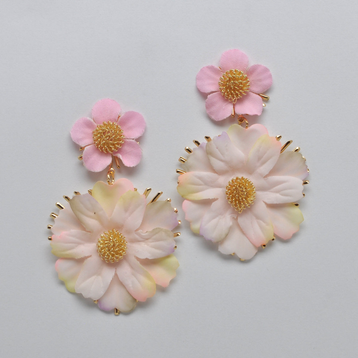 Fabric Metal Flower Earrings