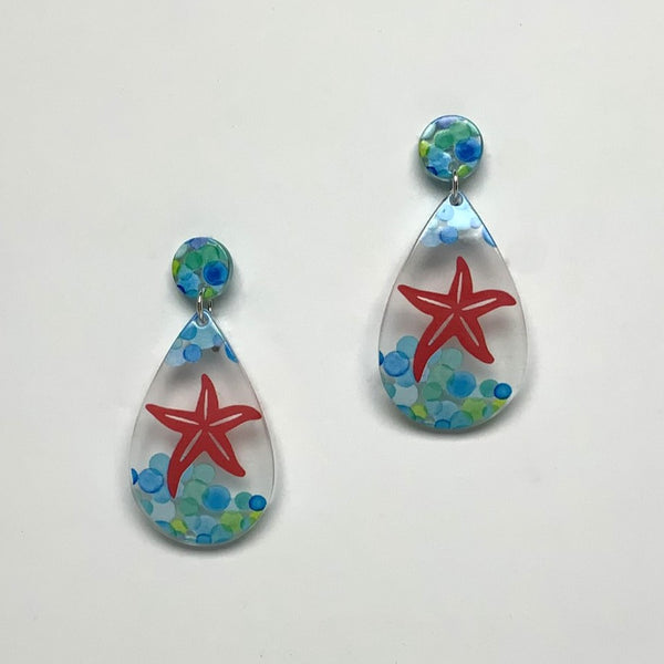 Starfish Lucite Teardrop Earrings
