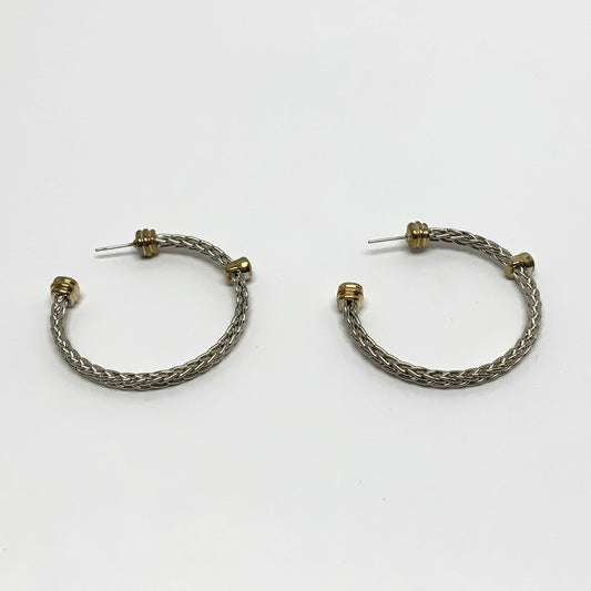 Mixed Metal Braided Cubic Zirconia Hoop Earrings