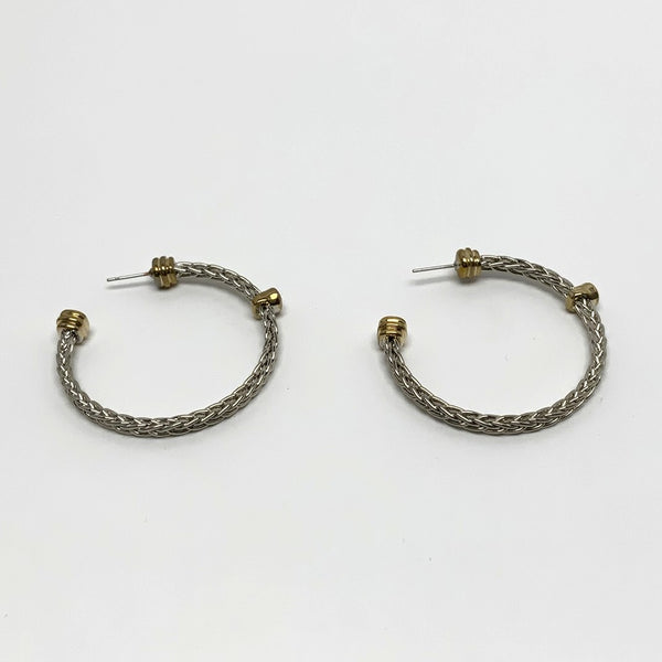 Mixed Metal Braided Cubic Zirconia Hoop Earrings