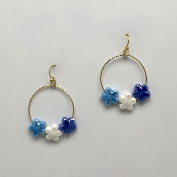 Flower Bead Charm Drop Earrings
