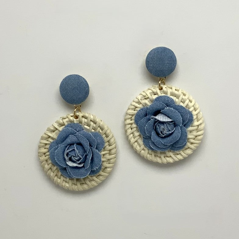 Denim Twine Flower Drop Earrings