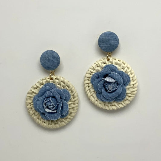 Denim Twine Flower Drop Earrings