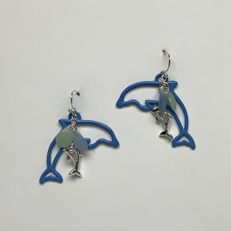 Dolphin Outline Charm Earrings