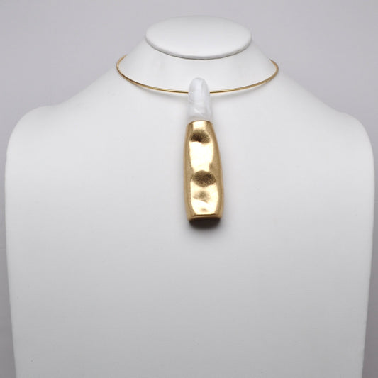 Lucite Textured Metal Pendant Necklace