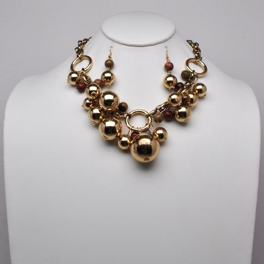 Metallic & Beaded Mix Ring Necklace