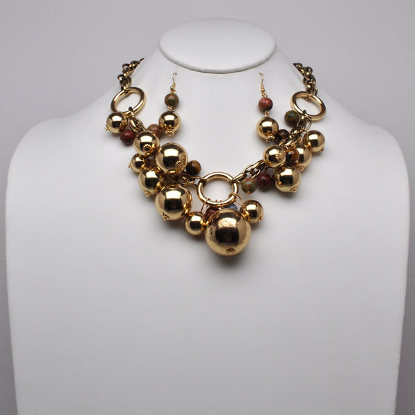 Metallic & Beaded Mix Ring Necklace